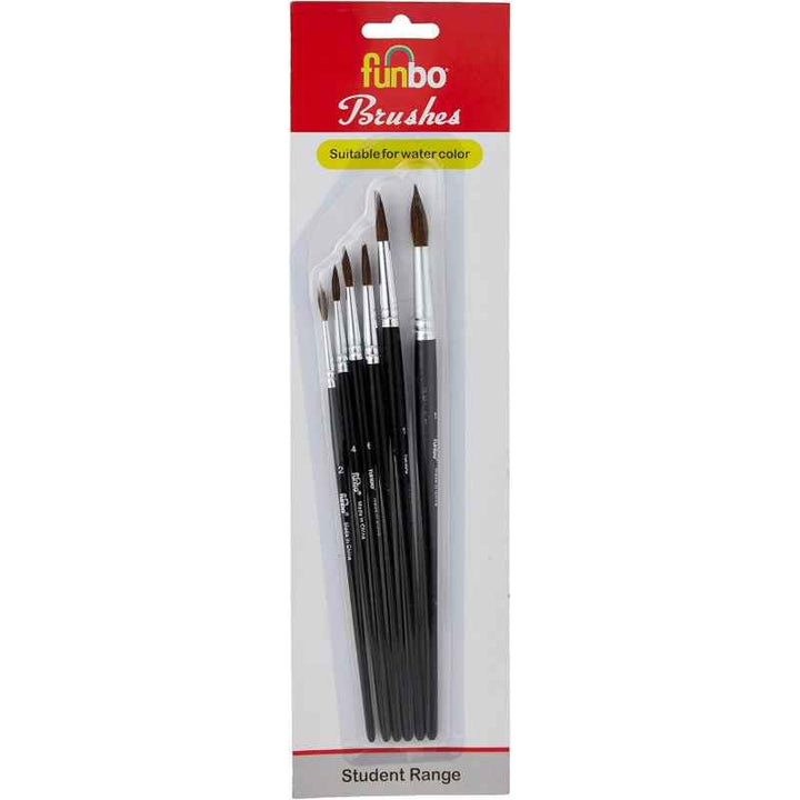 Funbo Short Round Water Color Brush Set of 6, No. 2, 4, 6, 8, 10, 12 FO-BR-WCS-RND-06