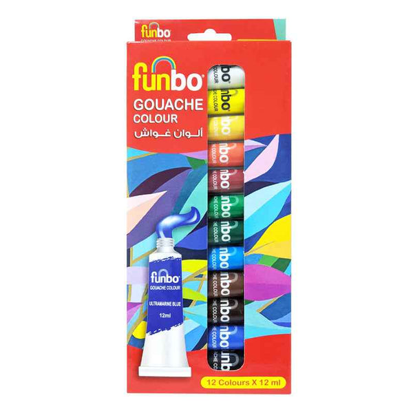 Funbo Gouache Paint Set of 12 Colors, 12ml Tubes FO-GOUACHE-1212