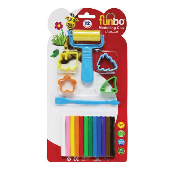 Funbo Modelling Clay 100g, 12 Colors with 4 Moulds 1 Roller 1 Cutter