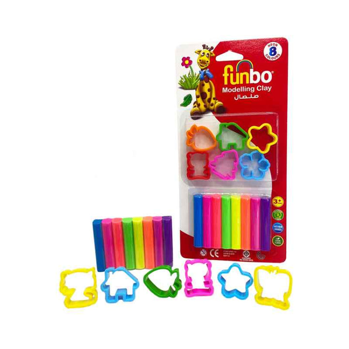 Funbo Modelling Clay 100g, 8 Neon Colors with 6 Moulds