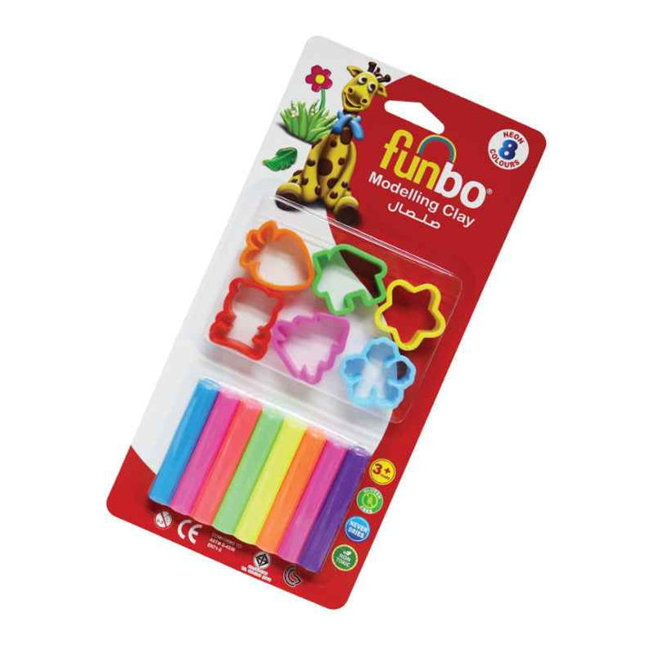 Funbo Modelling Clay 100g, 8 Neon Colors with 6 Moulds