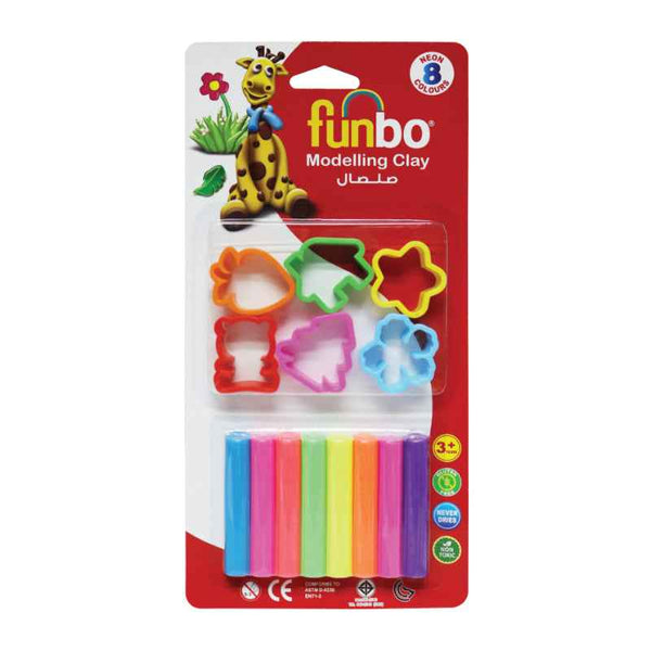 Funbo Modelling Clay 100g, 8 Neon Colors with 6 Moulds