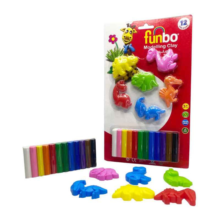 Funbo Modelling Clay 150g, 12 Colors with Dino 3D Mould FO-MC-150-12+6D