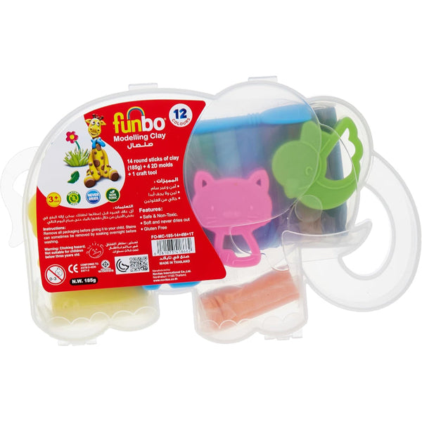 Funbo Modelling Clay 185g, 12 Colors with 2 2D Molds, 4 Cutter and 1 Craft tool FO-MC-185-14+4M+1T