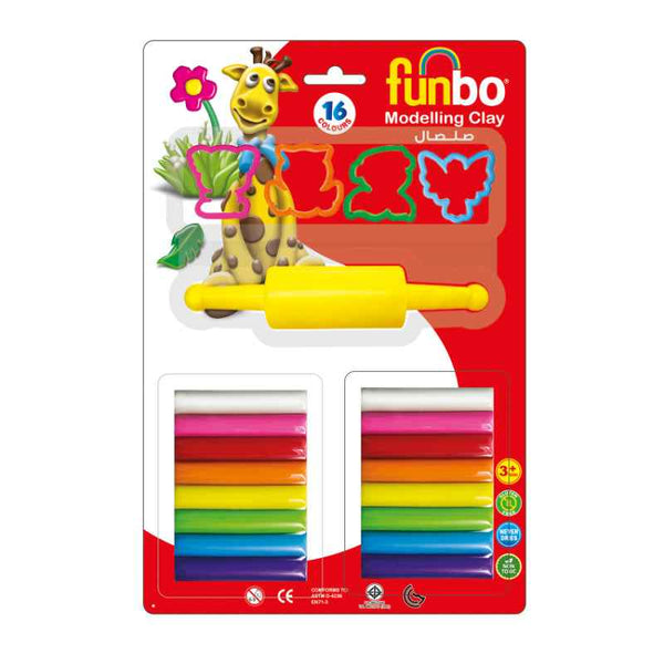 Funbo Modelling Clay 200g 16 Colors with 4 Moulds and 1 Roller