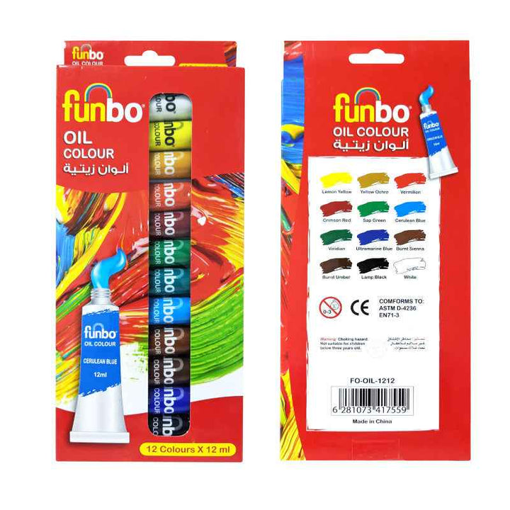 Funbo Oil Paint Set of 12 Colors, 12ml Tubes FO-OIL-1212