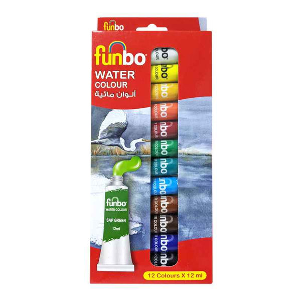Funbo Water Color Paint Set of 12 Colors, 12ml Tubes FO-WATERCOL-1212