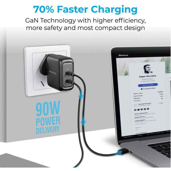 Promate GaNPort-90PD Charging Adapter 90W Power Delivery GANPORT-90PD