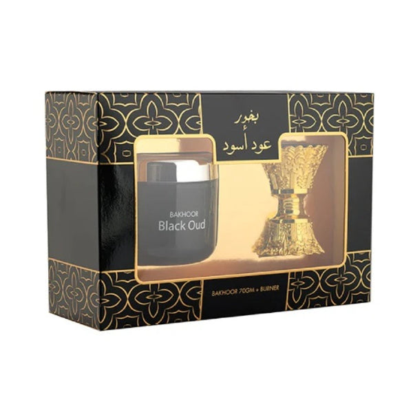 Hamidi Black Oud 70 grams Bakhoor with Gold Platted Burner 2pcs Gift Set