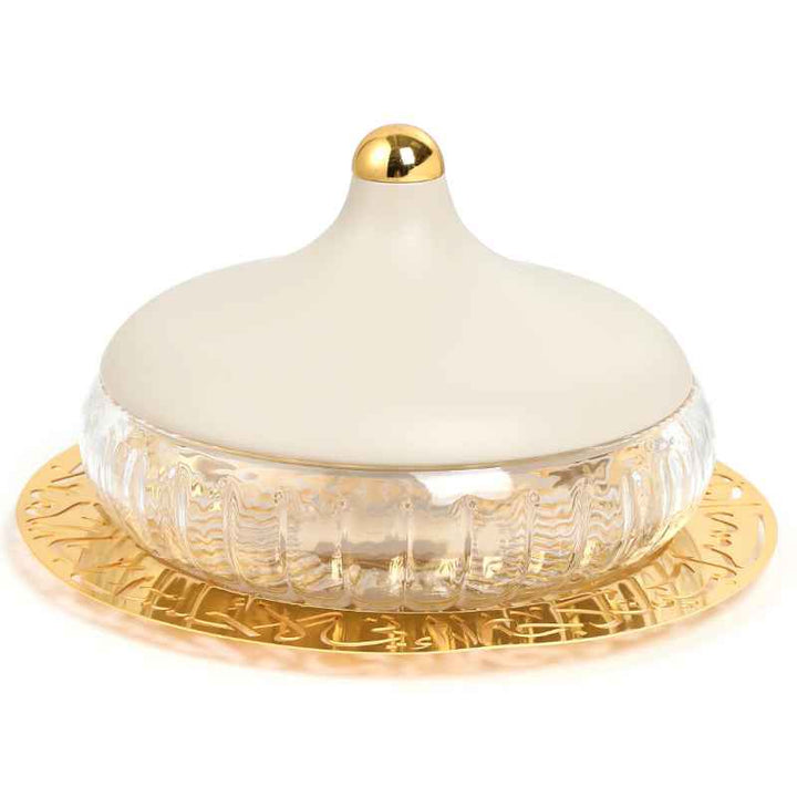 Otantik Large Glass Date Bowl from Jiwar Beige 29.5 cm HJ1317