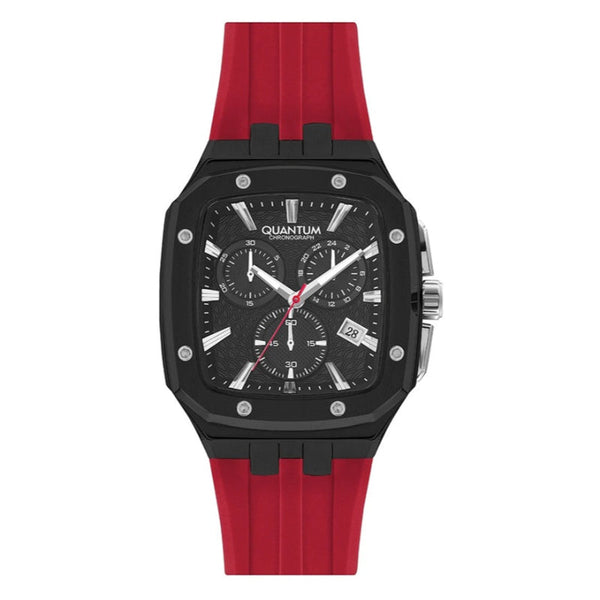 Quantum Men Red Silicone Analog Black Dial Square Watch HNG1033658