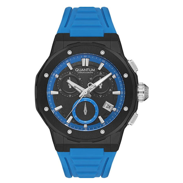 Quantum Men Blue Silicone Analog Black Dial Round Watch HNG1082357