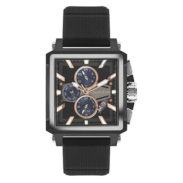 Quantum Men Black Rubber Analog Black Dial Square Watch HNG969650