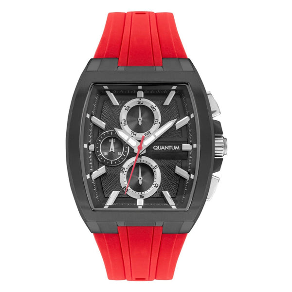 Quantum Men Red Silicone Analog Black Dial Square Watch HNG997068