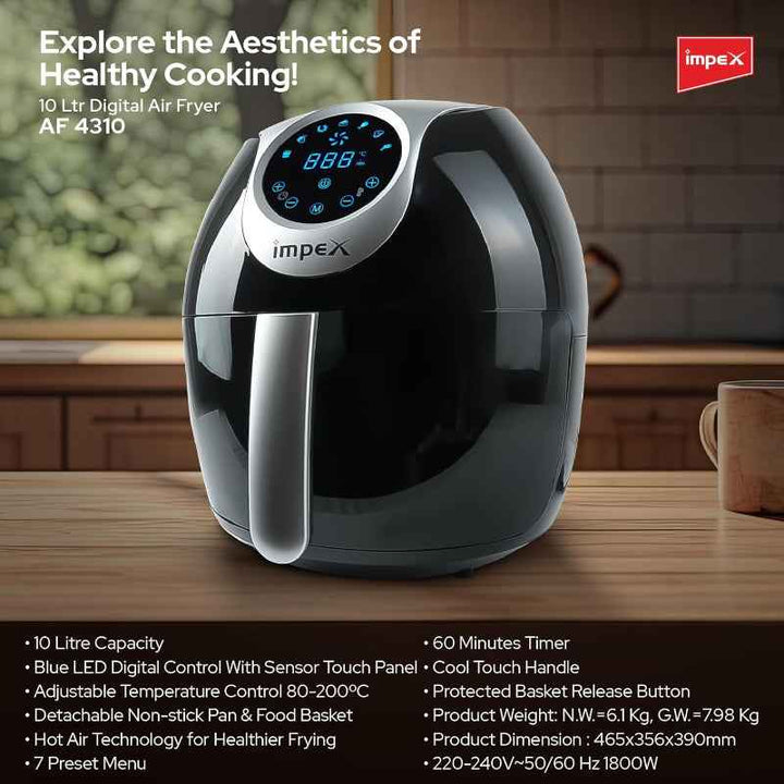 Impex Air Fryer 1800W 10 Litre Black IMAF4310