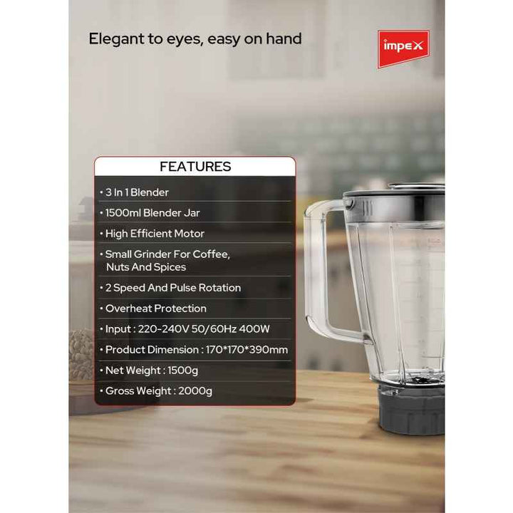 Impex 3in1 Electric Blender 400W 1.5 Liter IMBL3533
