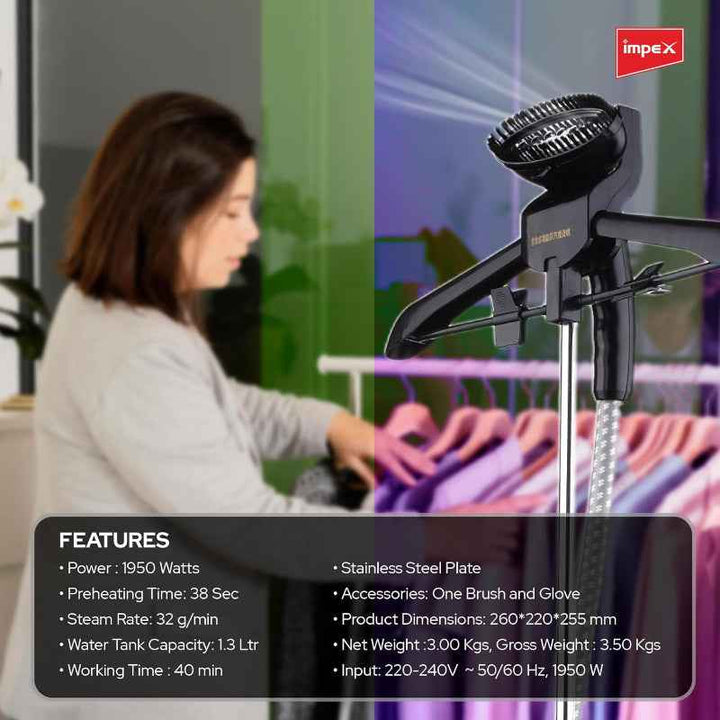 Impex Garment Steamer 1950W 1.3 Liter Purple IMGSM6010