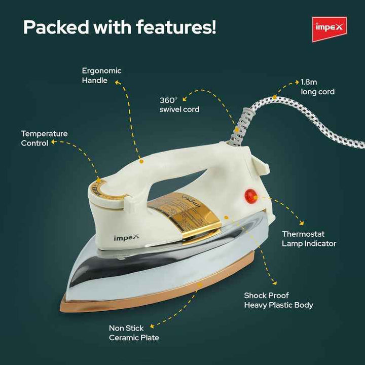 Impex Heavy Duty Dry Iron 1200W White IMIB211