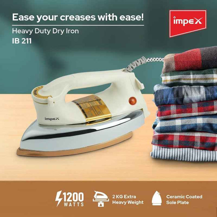 Impex Heavy Duty Dry Iron 1200W White IMIB211