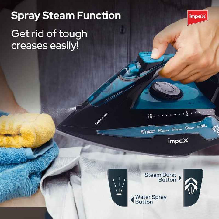 Impex Electric Steam Iron Ceramic 2300W Blue Black IMIBS404