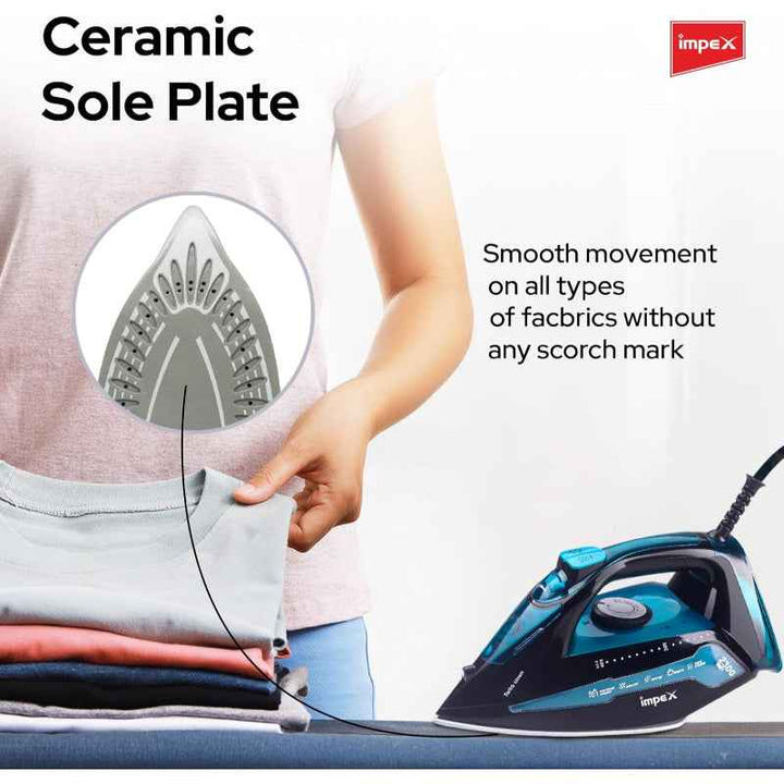 Impex Electric Steam Iron Ceramic 2300W Blue Black IMIBS404