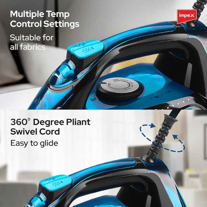 Impex Electric Steam Iron Ceramic 2300W Blue Black IMIBS404