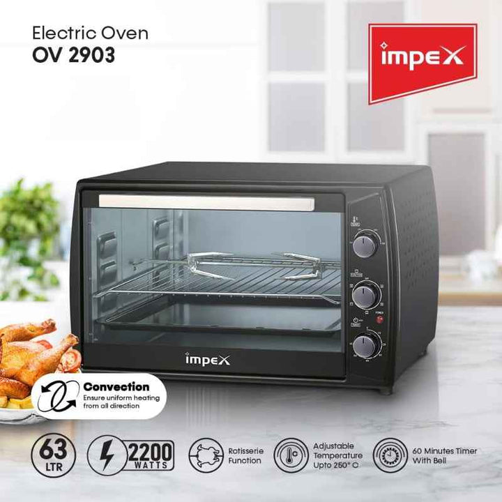 Impex Electric Oven 2200W 63 Litre Black IMOV2903