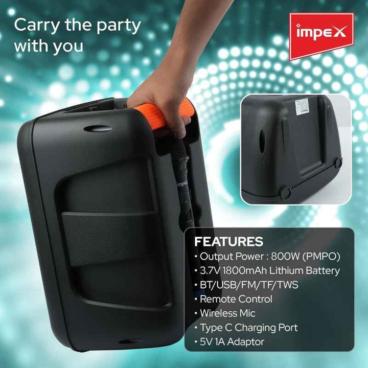 Impex Trolly Speaker Bluetooth 1800mAh 800W IMTS4001A