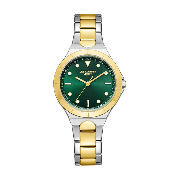 Lee Cooper Women Silver and Gold Stainless Steel Analog Green Dial Watch LC07999270