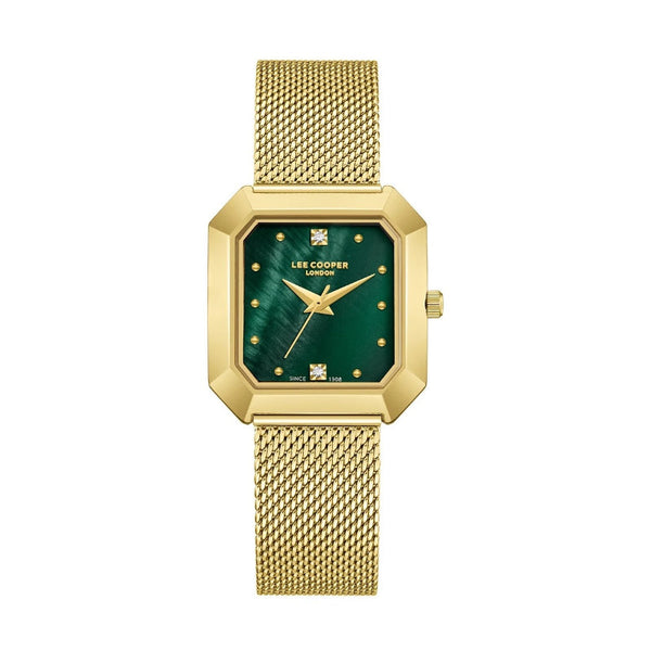 Lee Cooper Women Gold Mesh Band Analog Green Dial Watch LC08027170