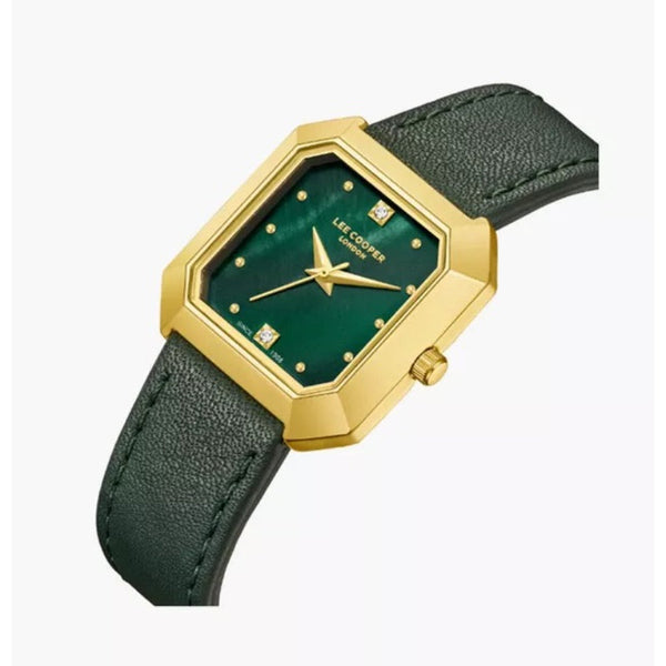 Lee Cooper Women Black Leather Analog Green Dial Watch LC08028175