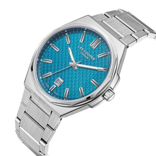 Lee Cooper Men Silver Stainless Steel Analog Turquoise Dial Watch LC08031380