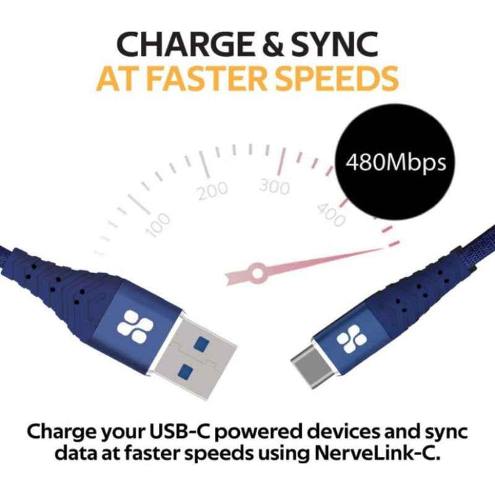 Promate NERVELINKC USB‐A To USB‐C Cable 1.2m Blue NERVELINK‐C-BLU