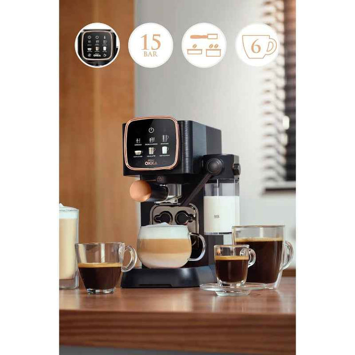 Arzum OKKA Solo M Semi Automatic Espresso Machine 1.1 Liter Water Tank OK0032-0554 Black Chrome