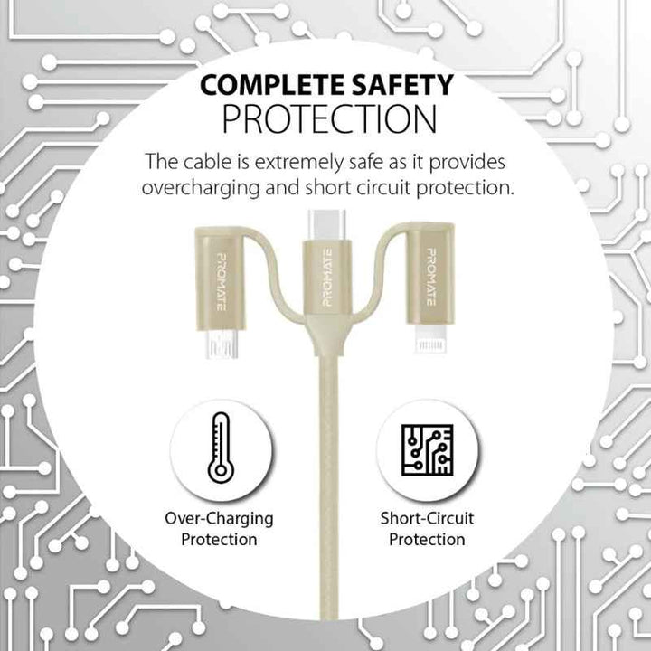 Promate PENTAPOWER 6In1 Hybrid Multi Connector Cable 1.2m Gold PENTAPOWER-GLD