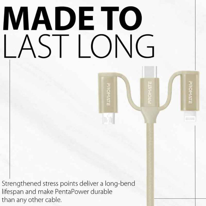 Promate PENTAPOWER 6In1 Hybrid Multi Connector Cable 1.2m Gold PENTAPOWER-GLD