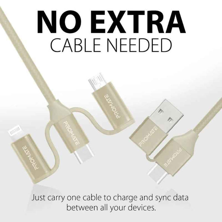 Promate PENTAPOWER 6In1 Hybrid Multi Connector Cable 1.2m Gold PENTAPOWER-GLD