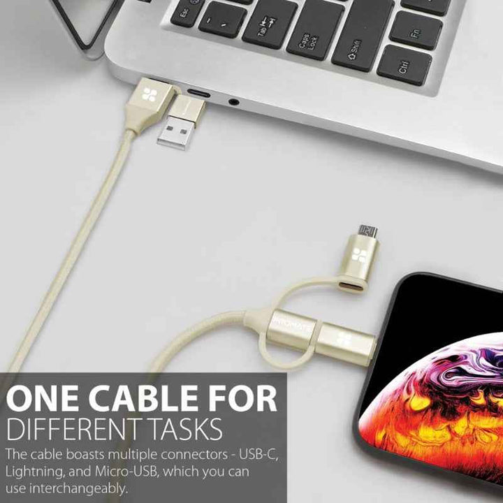 Promate PENTAPOWER 6In1 Hybrid Multi Connector Cable 1.2m Gold PENTAPOWER-GLD