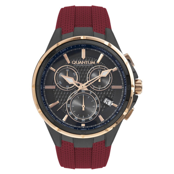 Quantum Men Red Silicone Analog Black Dial Watch PWG953868