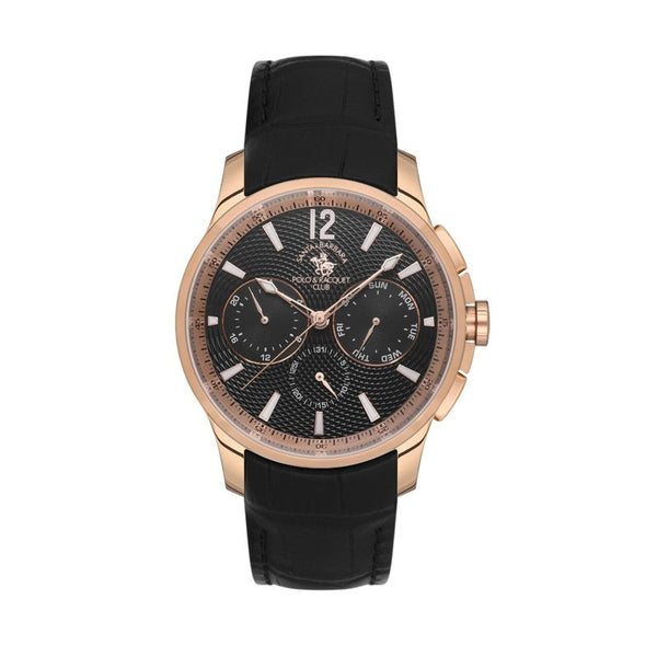 Santa Barbara Polo Men Black Leather Analog Watch