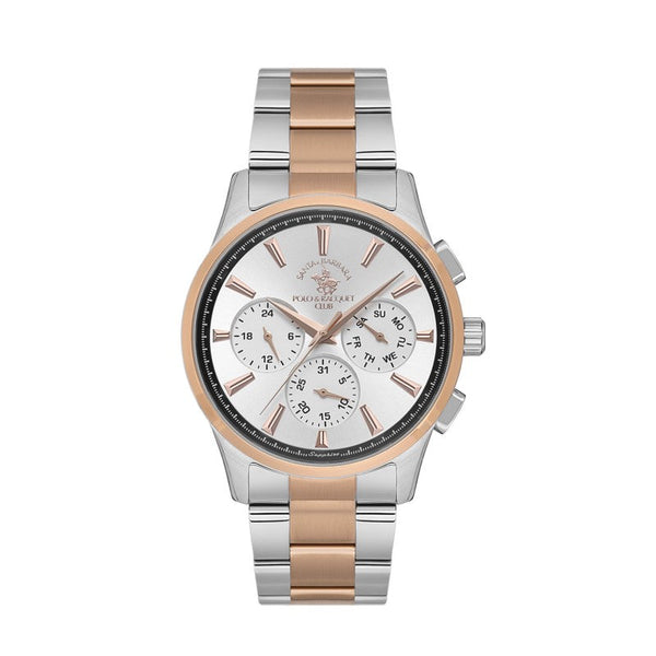 Santa Barbara Polo Men Silver & Rose Gold Leather Analog Watch