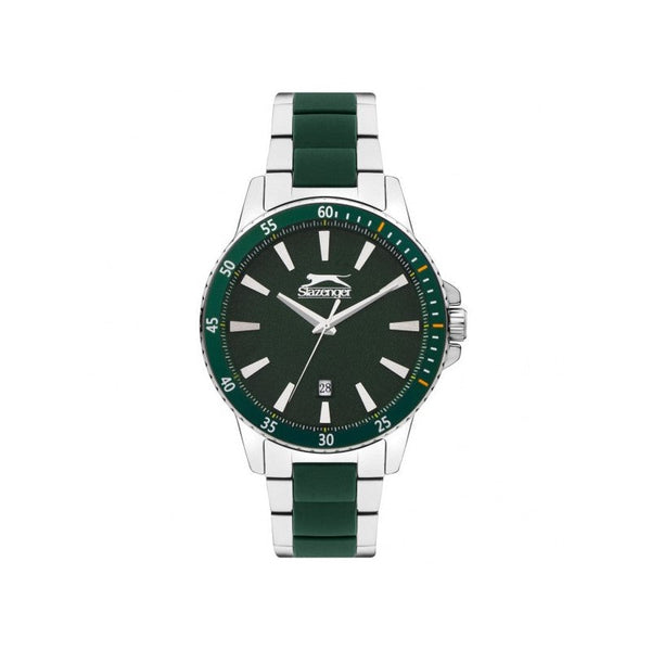 Slazenger Men Silver & Green Stainless Steel Analog Watch