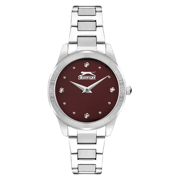 Slazenger Women Silver Stainless Steel Analog Maroon Dial Watch SL092253301