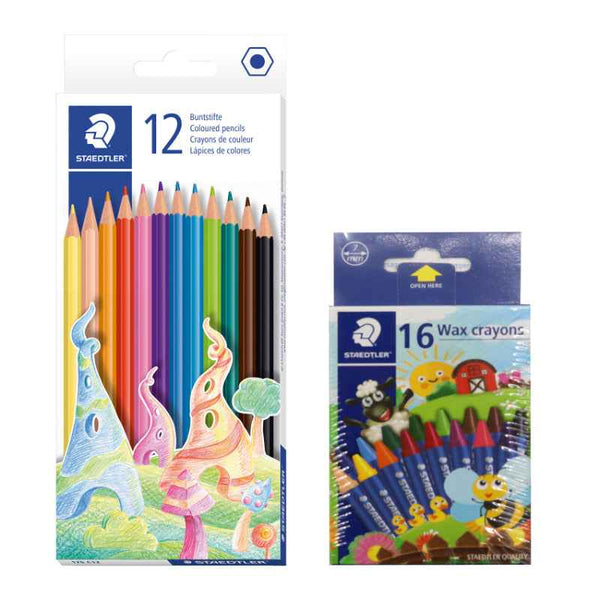 Staedtler Color pencil Set of 12 + Wax Crayon 16 Colors STP-PACK-401