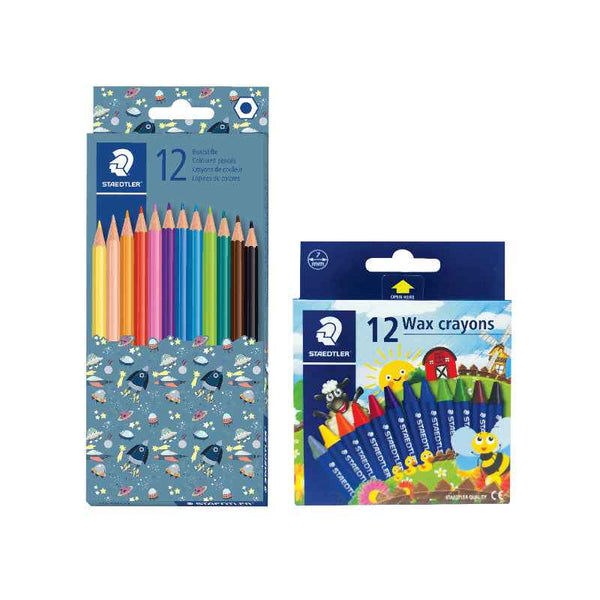 Staedtler Color pencil Set of 12 + Wax Crayon 12 Colors STP-PACK-412-A
