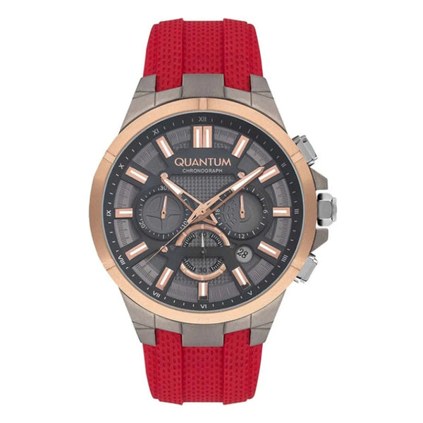 Quantum Men Red Silicone Analog Black Dial Watch TTG1003068