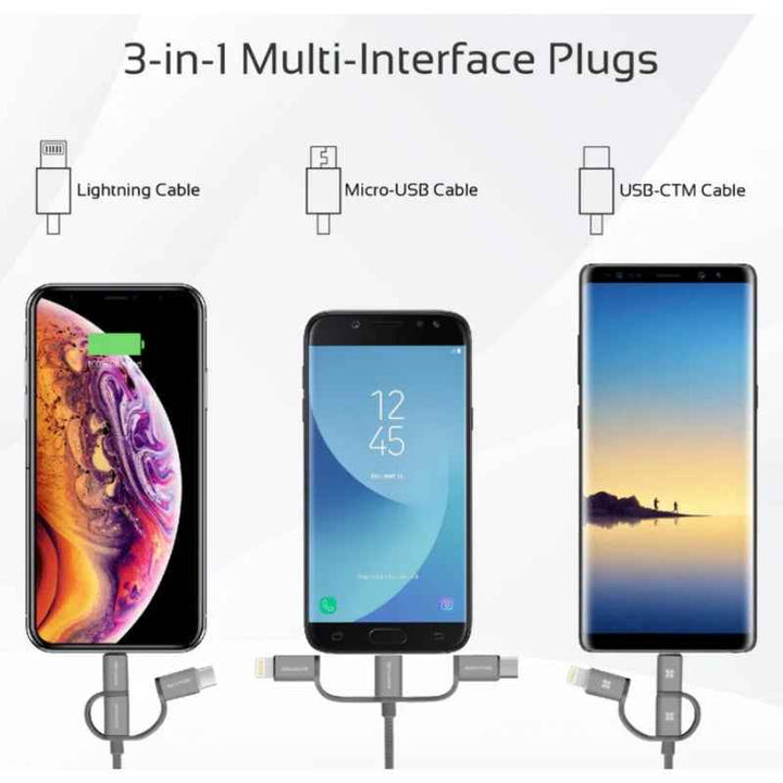 Promate UNILINK‐TRIO2 6in1 Charger Cable 1.2M Grey UNILINK‐TRIO2