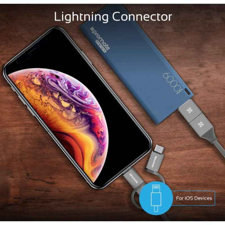 Promate UNILINK‐TRIO2 6in1 Charger Cable 1.2M Grey UNILINK‐TRIO2
