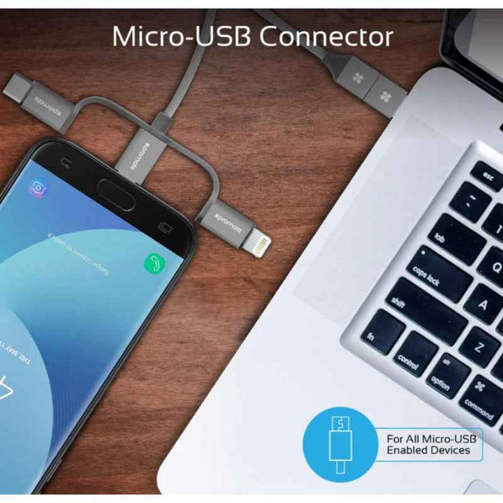 Promate UNILINK‐TRIO2 6in1 Charger Cable 1.2M Grey UNILINK‐TRIO2