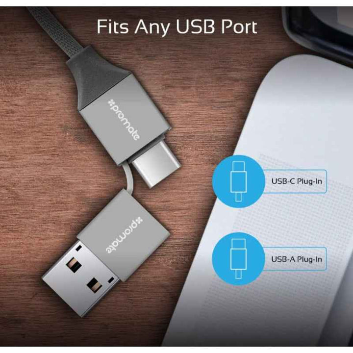 Promate UNILINK‐TRIO2 6in1 Charger Cable 1.2M Grey UNILINK‐TRIO2